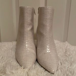 Cream snake, print, ankle booties